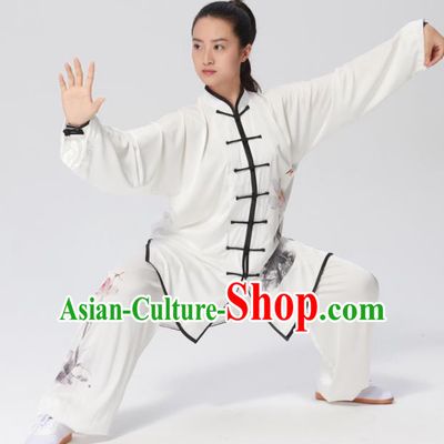 Chinese Traditional Tai Chi Group Ink Painting Lotus Costume Martial Arts Kung Fu Competition Clothing for Women