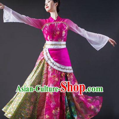 Chinese Traditional Classical Dance Costume Palace Peri Dance Rosy Dress for Women