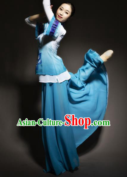 Chinese Traditional Classical Dance Costume Lotus Dance Blue Dress for Women Chinese Traditional Classical Dance Costume Lotus Dance Blue Dress for Women