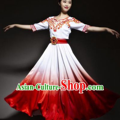 Chinese Traditional Chorus Red Dress Modern Dance Stage Performance Costume for Women