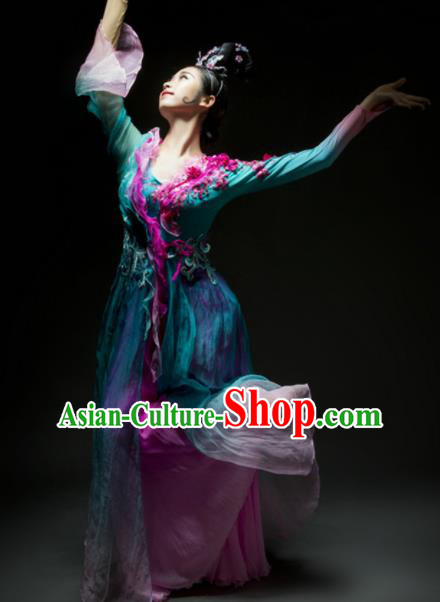 Chinese Traditional Classical Dance Costume Umbrella Dance Blue Dress for Women Chinese Traditional Classical Dance Costume Umbrella Dance Blue Dress for Women