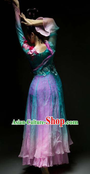 Chinese Traditional Classical Dance Costume Umbrella Dance Blue Dress for Women Chinese Traditional Classical Dance Costume Umbrella Dance Blue Dress for Women