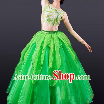 Chinese Traditional Chorus Green Bubble Dress Modern Dance Stage Performance Costume for Women