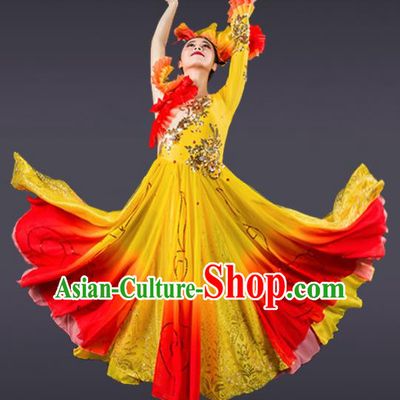 Chinese Traditional Chorus Yellow Dress Modern Dance Stage Performance Costume for Women