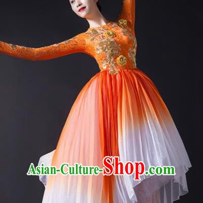 Chinese Traditional Chorus Orange Dress Modern Dance Stage Performance Costume for Women