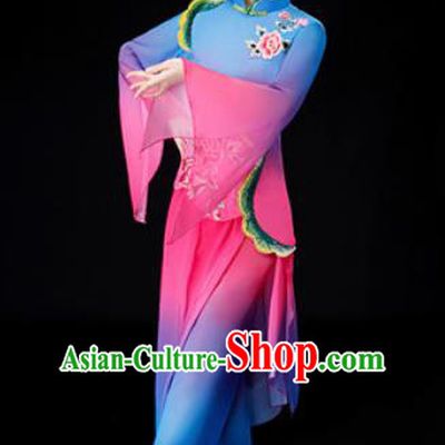 Chinese Traditional National Fan Dance Clothing Folk Dance Yangko Dance Blue Clothing for Women