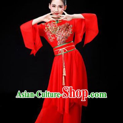 Chinese Traditional Classical Dance Costume Umbrella Dance Red Dress for Women