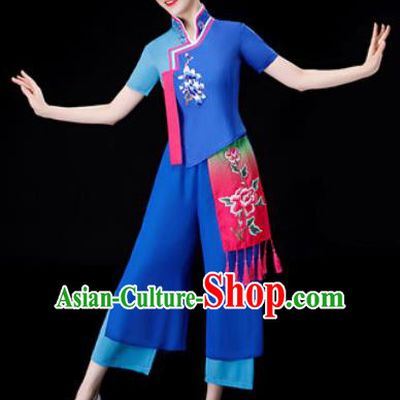 Chinese Traditional National Dance Blue Clothing Folk Dance Yangko Dance Clothing for Women
