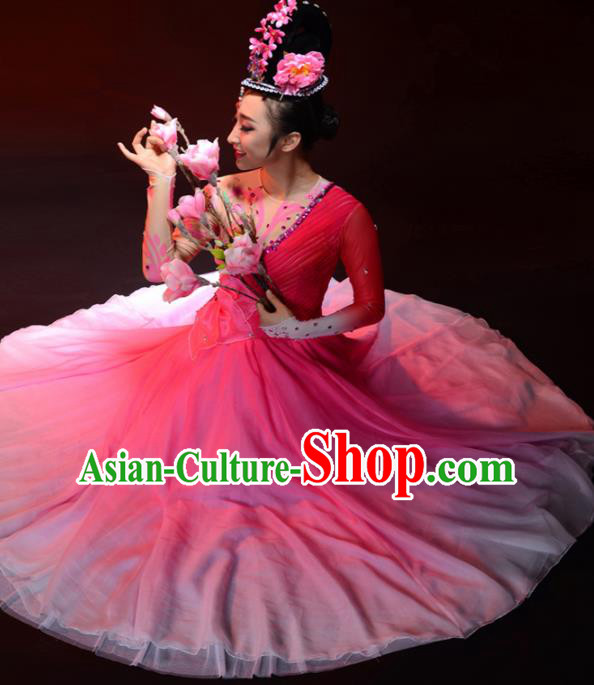 Chinese Traditional Classical Lotus Dance Costume Umbrella Dance Pink Dress for Women Chinese Traditional Classical Lotus Dance Costume Umbrella Dance Pink Dress for Women