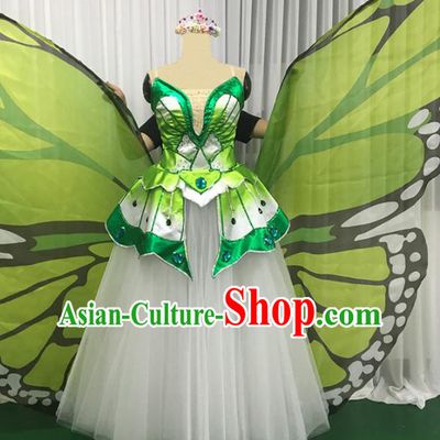 Chinese Traditional Green Butterfly Dance Dress Modern Dance Stage Performance Costume for Women
