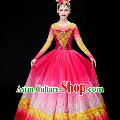 Chinese Traditional Spring Festival Gala Opening Dance Rosy Dress Peony Dance Stage Performance Costume for Women