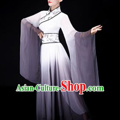 Chinese Traditional Classical Dance Grey Dress Umbrella Dance Stage Performance Costume for Women