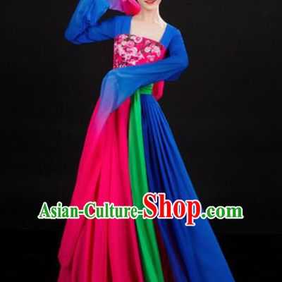 Chinese Traditional Classical Dance Rosy Dress Umbrella Dance Stage Performance Costume for Women