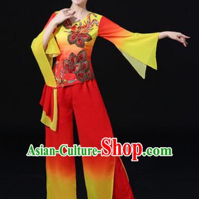 Chinese Traditional Fan Dance Clothing Group Yangko Dance Folk Dance Stage Performance Costume for Women