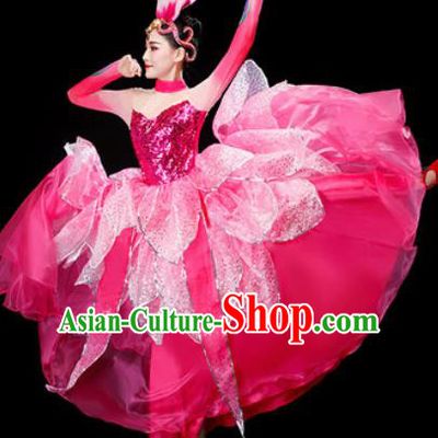 Chinese Traditional Opening Dance Pink Dress Lotus Dance Stage Performance Costume for Women