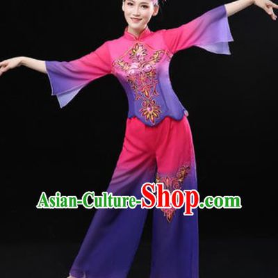 Chinese Traditional Folk Dance Fan Dance Clothing Group Yangko Dance Stage Performance Costume for Women