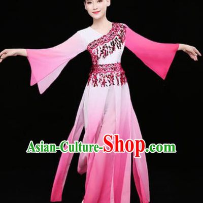 Chinese Traditional Classical Dance Fan Dance Pink Dress Umbrella Dance Stage Performance Costume for Women