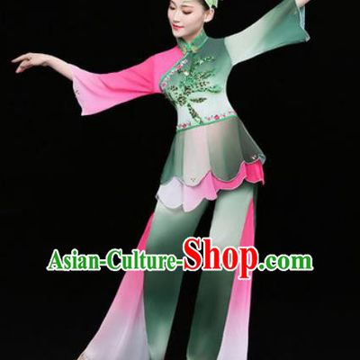 Chinese Traditional Stage Performance Fan Dance Deep Green Clothing Folk Dance Group Yangko Dance Costume for Women
