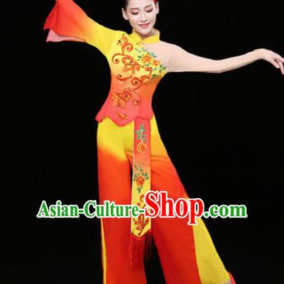 Chinese Traditional Stage Performance Fan Dance Red Clothing Folk Dance Group Yangko Dance Costume for Women