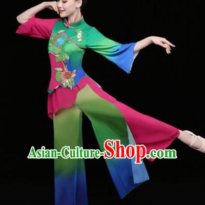 Chinese Traditional Stage Performance Fan Dance Green Clothing Folk Dance Group Yangko Dance Costume for Women