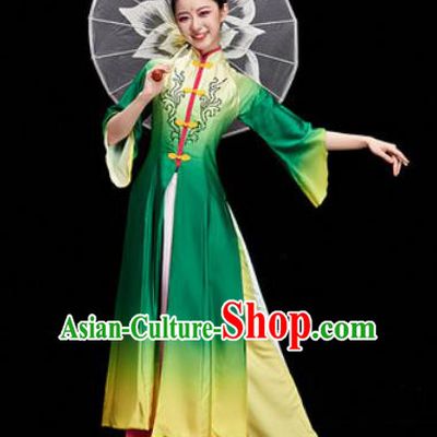 Chinese Traditional Classical Dance Umbrella Dance Green Dress Stage Performance Costume for Women