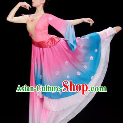 Chinese Traditional Umbrella Dance Pink Dress Classical Dance Stage Performance Costume for Women