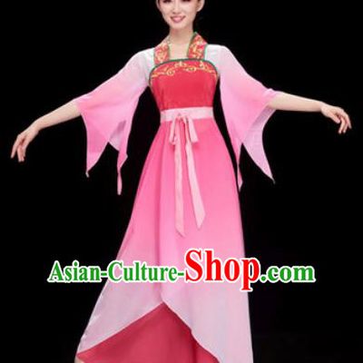 Chinese Traditional Umbrella Dance Rosy Dress Classical Dance Stage Performance Costume for Women