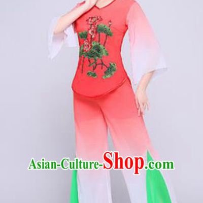 Chinese Traditional Folk Dance Fan Dance Watermelon Red Clothing Group Yangko Dance Costume for Women
