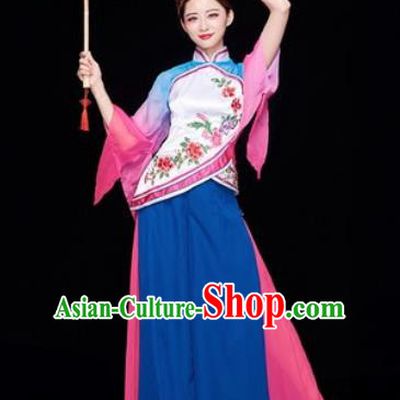 Traditional Chinese Folk Dance Stage Show Clothing Group Fan Dance Costume for Women