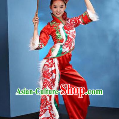 Traditional Chinese Folk Dance Stage Show Clothing Group Fan Dance Yangko Red Costume for Women