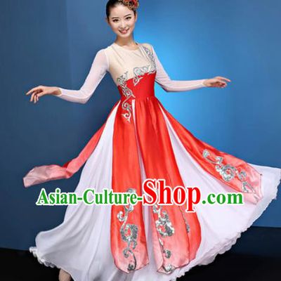 Chinese Traditional Umbrella Dance Red Dress Classical Lotus Dance Stage Performance Costume for Women
