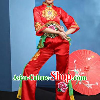 Traditional Chinese Folk Dance Yangko Stage Show Clothing Group Fan Dance Costume for Women