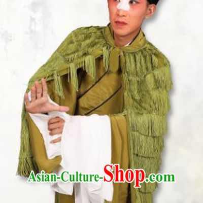 Chinese Traditional Peking Opera Green Coir Raincoat Classical Beijing Opera Costume for Men