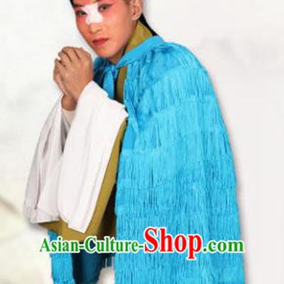 Chinese Traditional Peking Opera Blue Coir Raincoat Classical Beijing Opera Costume for Men