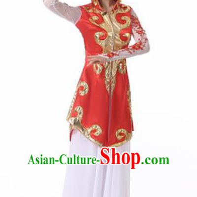 Traditional Chinese Mongol Nationality Folk Dance Red Dress Mongolian National Ethnic Costume for Women