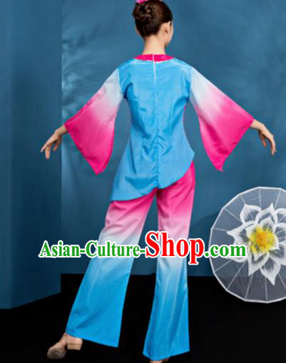 Traditional Chinese Folk Dance Blue Clothing Yangko Dance Fan Dance Costume for Women Traditional Chinese Folk Dance Blue Clothing Yangko Dance Fan Dance Costume for Women