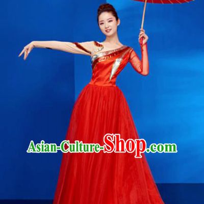 Chinese Traditional Opening Dance Chorus Red Dress Modern Dance Stage Performance Costume for Women