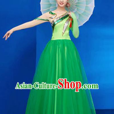 Chinese Traditional Opening Dance Chorus Green Dress Modern Dance Stage Performance Costume for Women