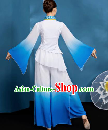 Traditional Chinese Folk Dance Umbrella Dance Blue Clothing Yangko Dance Costume for Women Traditional Chinese Folk Dance Umbrella Dance Blue Clothing Yangko Dance Costume for Women