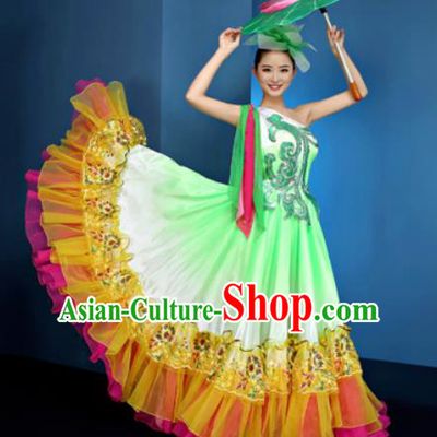 Chinese Traditional Opening Dance Chorus Green Dress Modern Dance Stage Performance Costume for Women