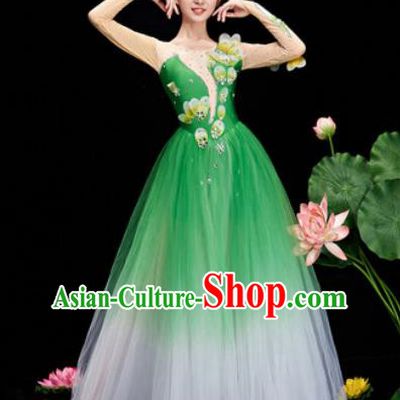 Chinese Traditional Opening Dance Chorus Deep Green Veil Dress Modern Dance Stage Performance Costume for Women