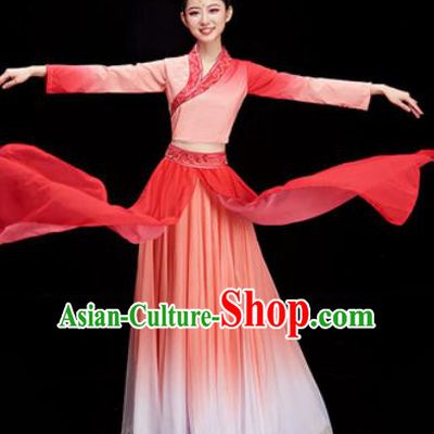Chinese Traditional Umbrella Dance Red Dress Classical Dance Stage Performance Costume for Women