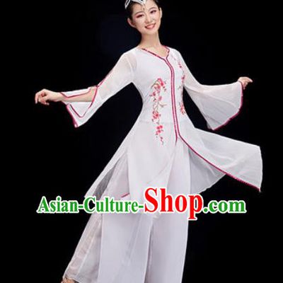 Chinese Traditional Umbrella Dance White Dress Classical Dance Stage Performance Costume for Women