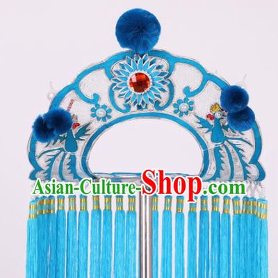 Chinese Traditional Peking Opera Fisher Maiden Blue Tassel Hat Classical Beijing Opera Headwear for Women