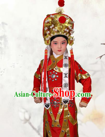 Chinese Traditional Peking Opera Takefu Red Clothing Classical Beijing Opera Costume for Kids Chinese Traditional Peking Opera Takefu Red Clothing Classical Beijing Opera Costume for Kids