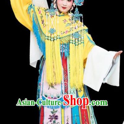 Chinese Traditional Peking Opera Imperial Consort Yellow Embroidered Dress Classical Beijing Opera Actress Costume for Adults