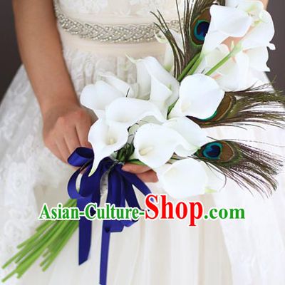 Top Grade Wedding Bridal Bouquet Hand White Common Callalily Bunch for Women