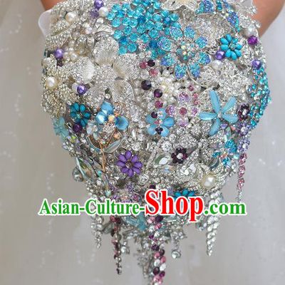 Top Grade Wedding Bridal Bouquet Hand Crystal Flowers Ball Tied Bouquet Flowers for Women