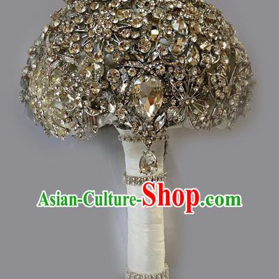 Top Grade Wedding Bridal Bouquet Hand Crystal Ball Tied Bouquet Flowers for Women
