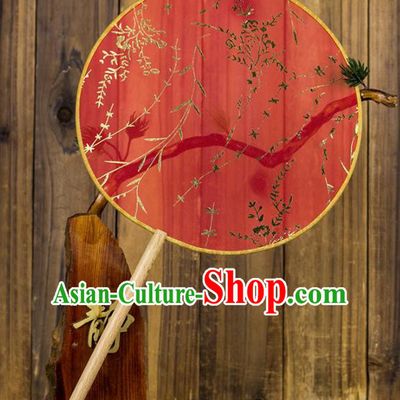 Chinese Traditional Wedding Red Round Fans Classical Bride Palace Fan for Women